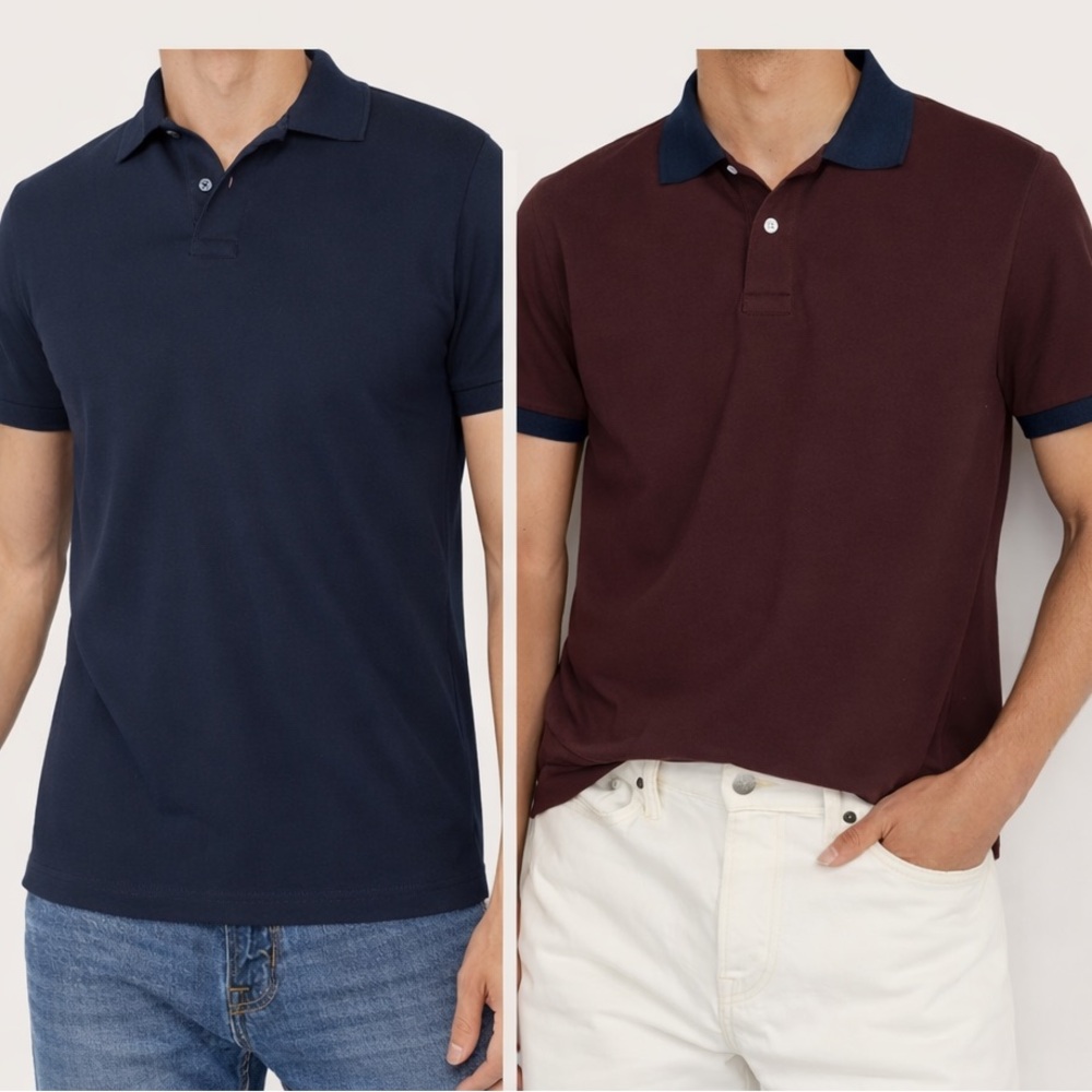 Old Navy Flex Polo Shirt Set of Two in Navy Blue & Pomegranate Berry Size XXL - Picture 2 of 10